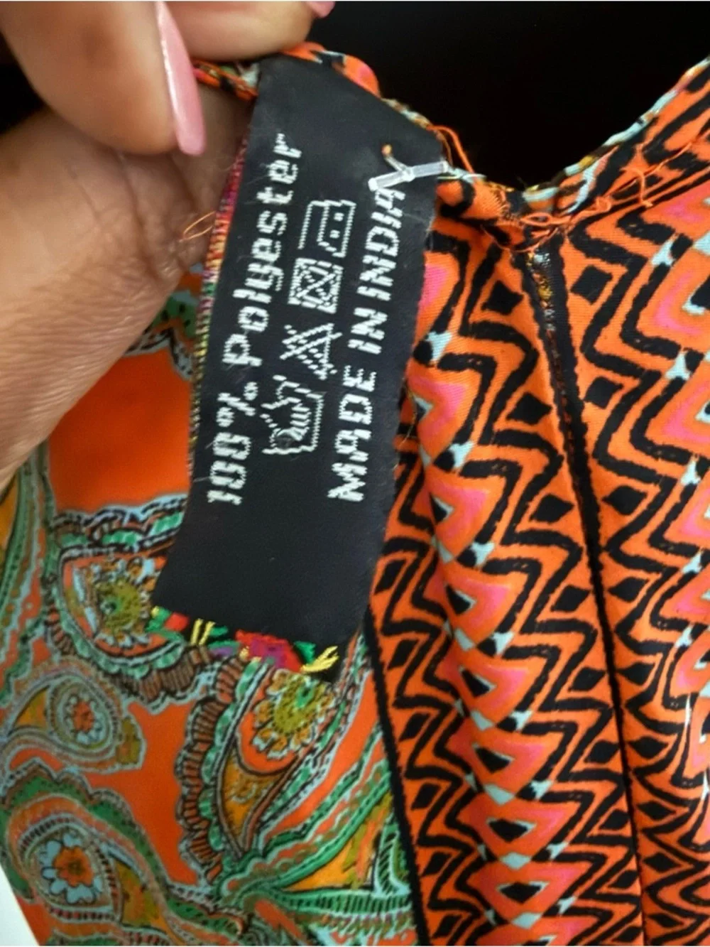 Paisley Print Orange & Green Maxi Dress with Center Panel - Picture 5 of 16